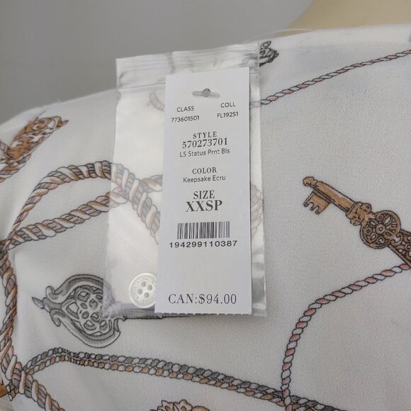 NWT WHBM White House Black Market white keys and rope layered blouse ladies XXSP - Picture 5 of 10